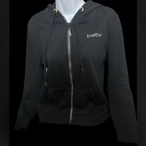 Bebe Sport Black Fleece hoodie Jacket Sz Medium